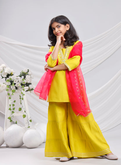 Misbis Girl's Sequence Work Kurta Sharara Dupatta Set