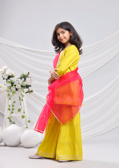 Misbis Girl's Sequence Work Kurta Sharara Dupatta Set