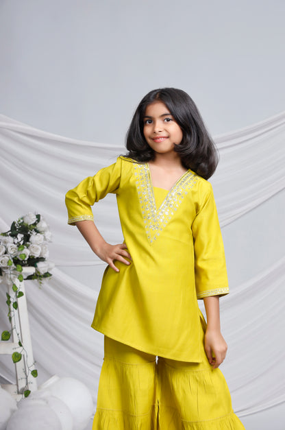 Misbis Girl's Sequence Work Kurta Sharara Dupatta Set