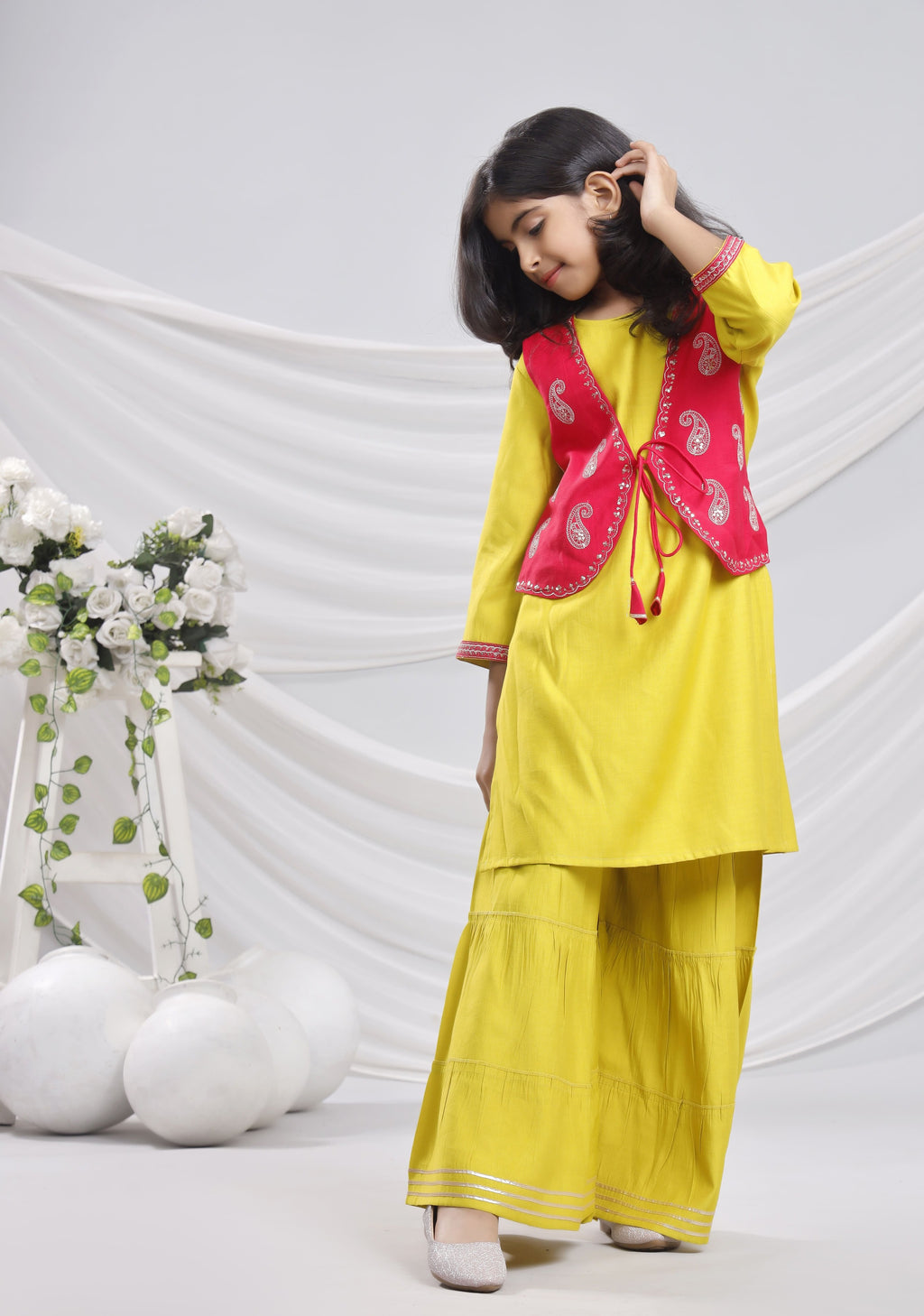 Misbis Girl's Sequence Work Kurta Sharara Set