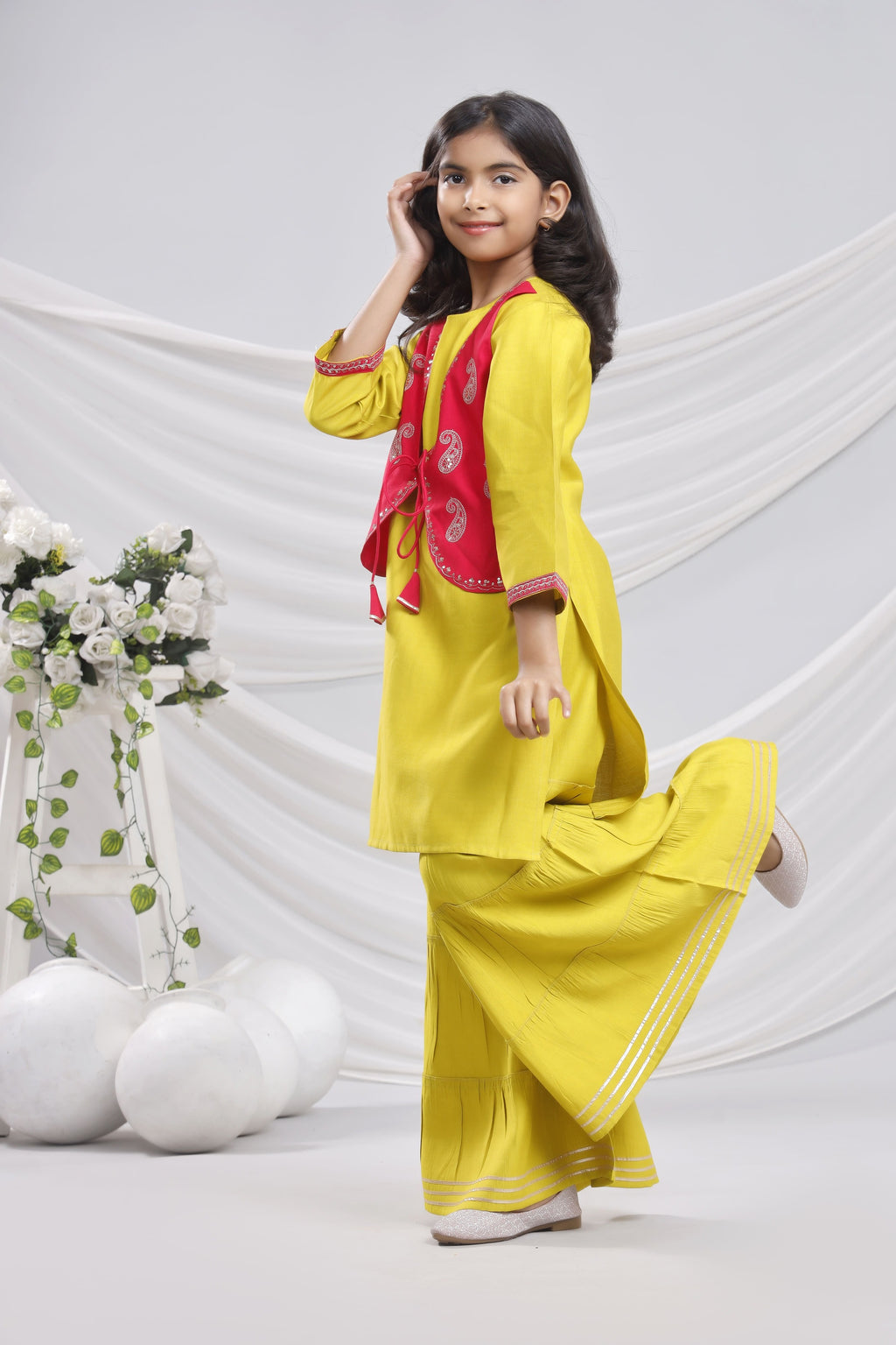 Misbis Girl's Sequence Work Kurta Sharara Set