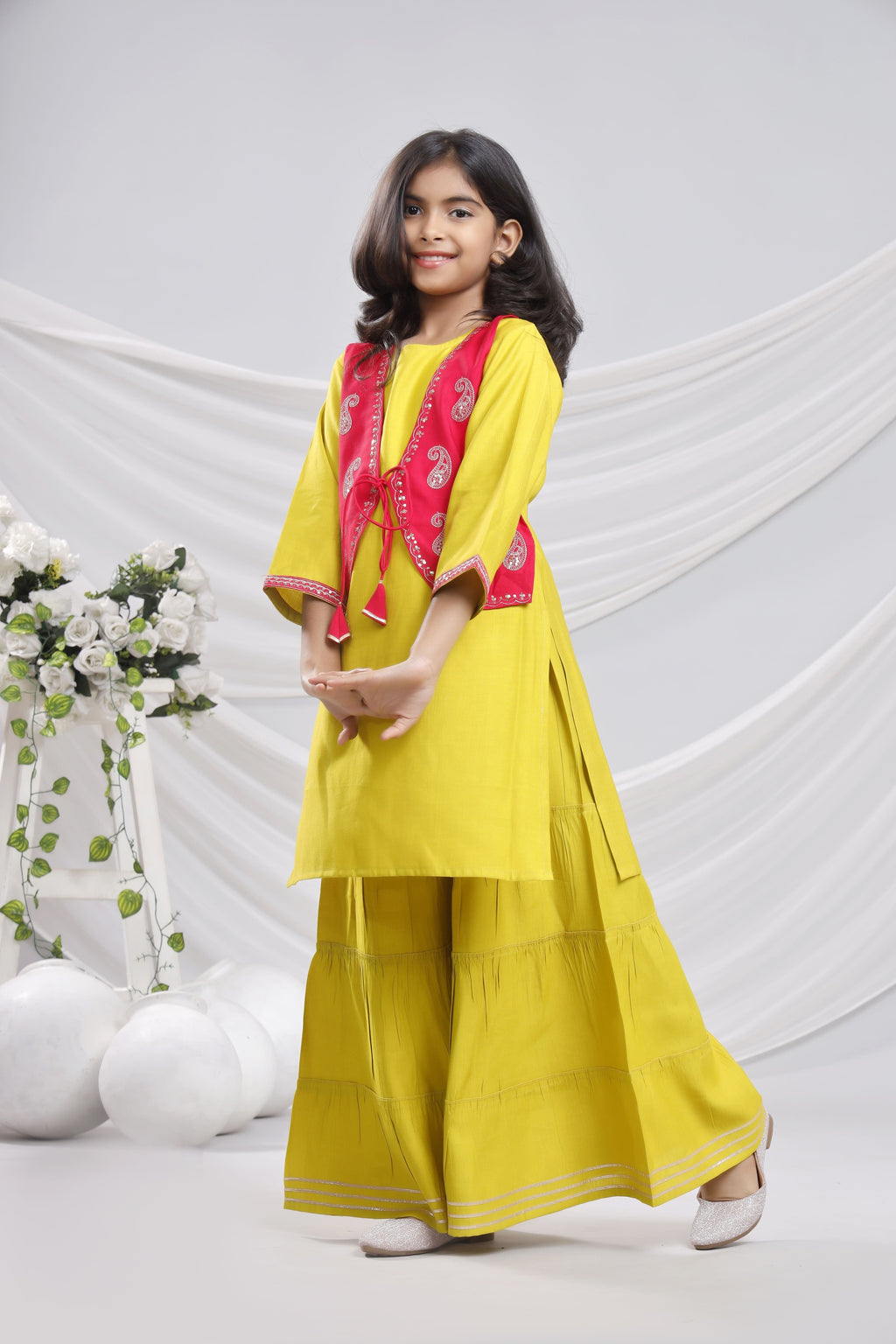 Misbis Girl's Sequence Work Kurta Sharara Set