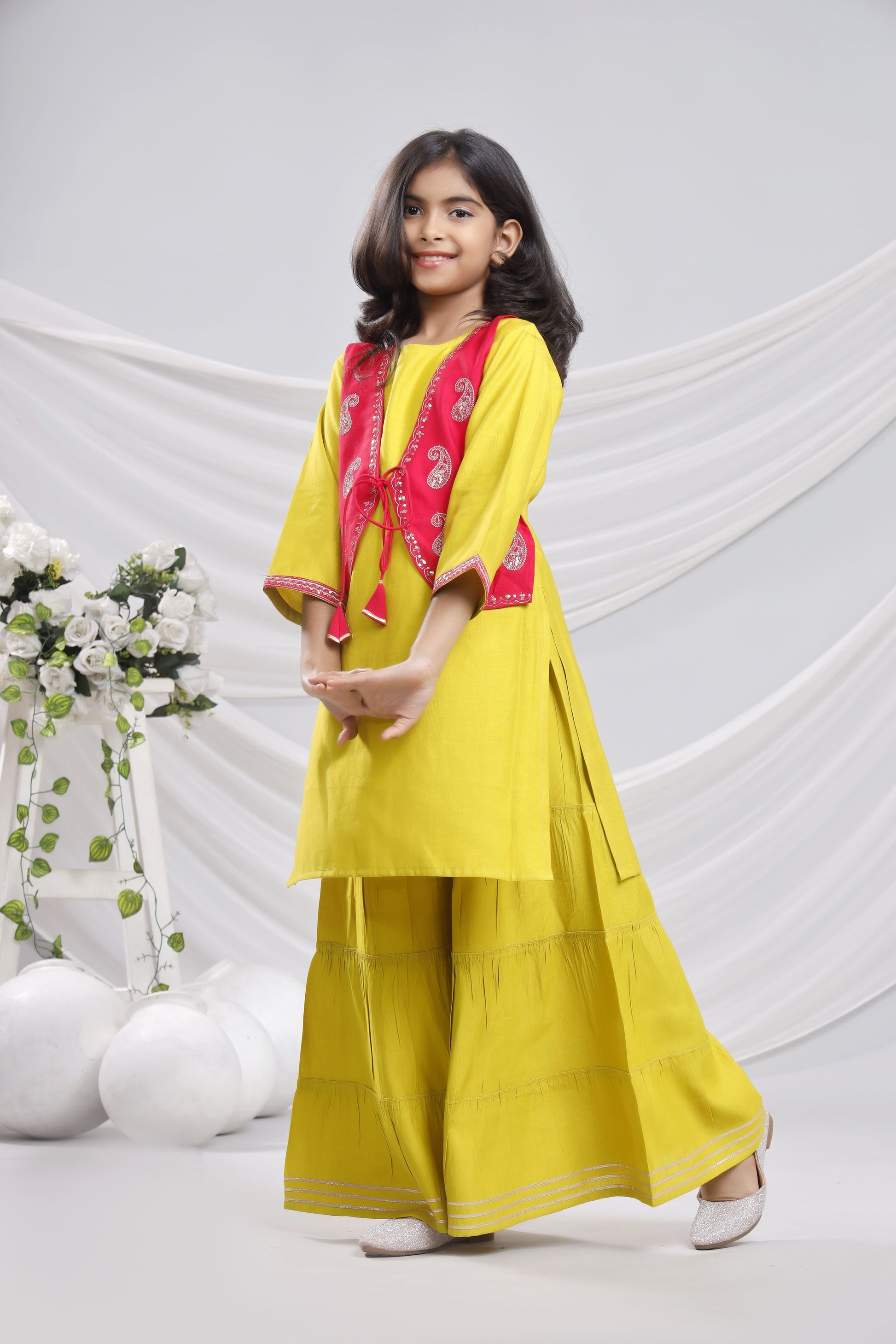 Misbis Girl's Sequence Work Kurta Sharara Set