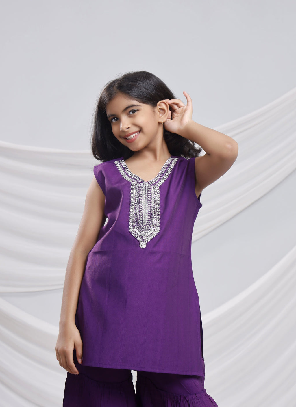 Misbis Girl's Sequence Work Kurta Sharara Dupatta Set