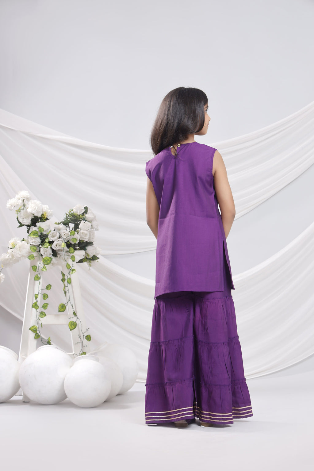 Misbis Girl's Sequence Work Kurta Sharara Dupatta Set