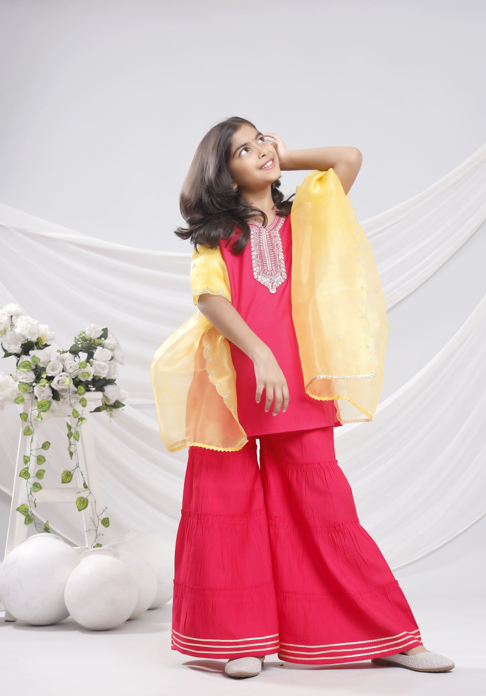 Misbis Girl's Sequence Work Kurta Sharara Dupatta Set