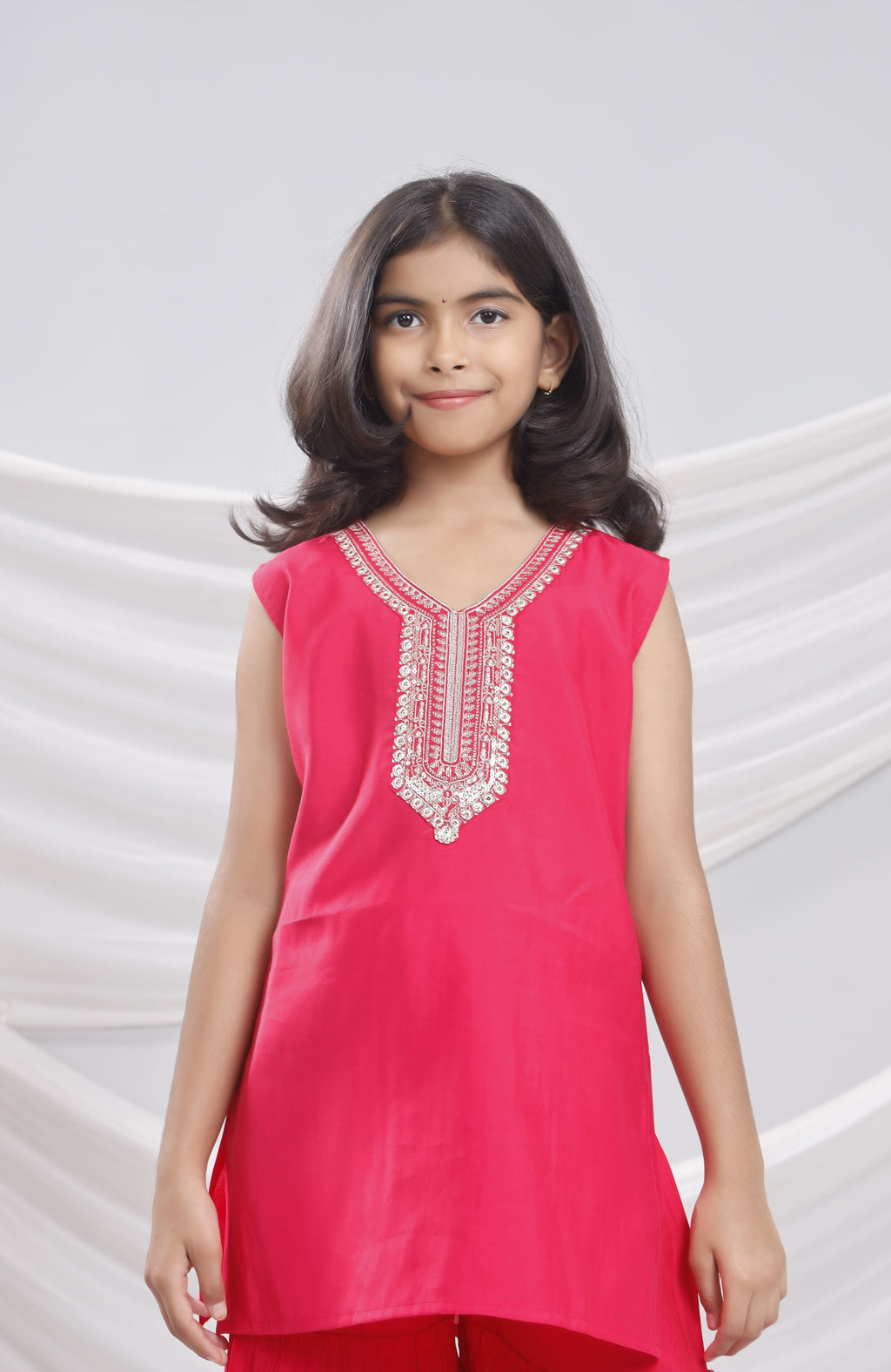 Misbis Girl's Sequence Work Kurta Sharara Dupatta Set