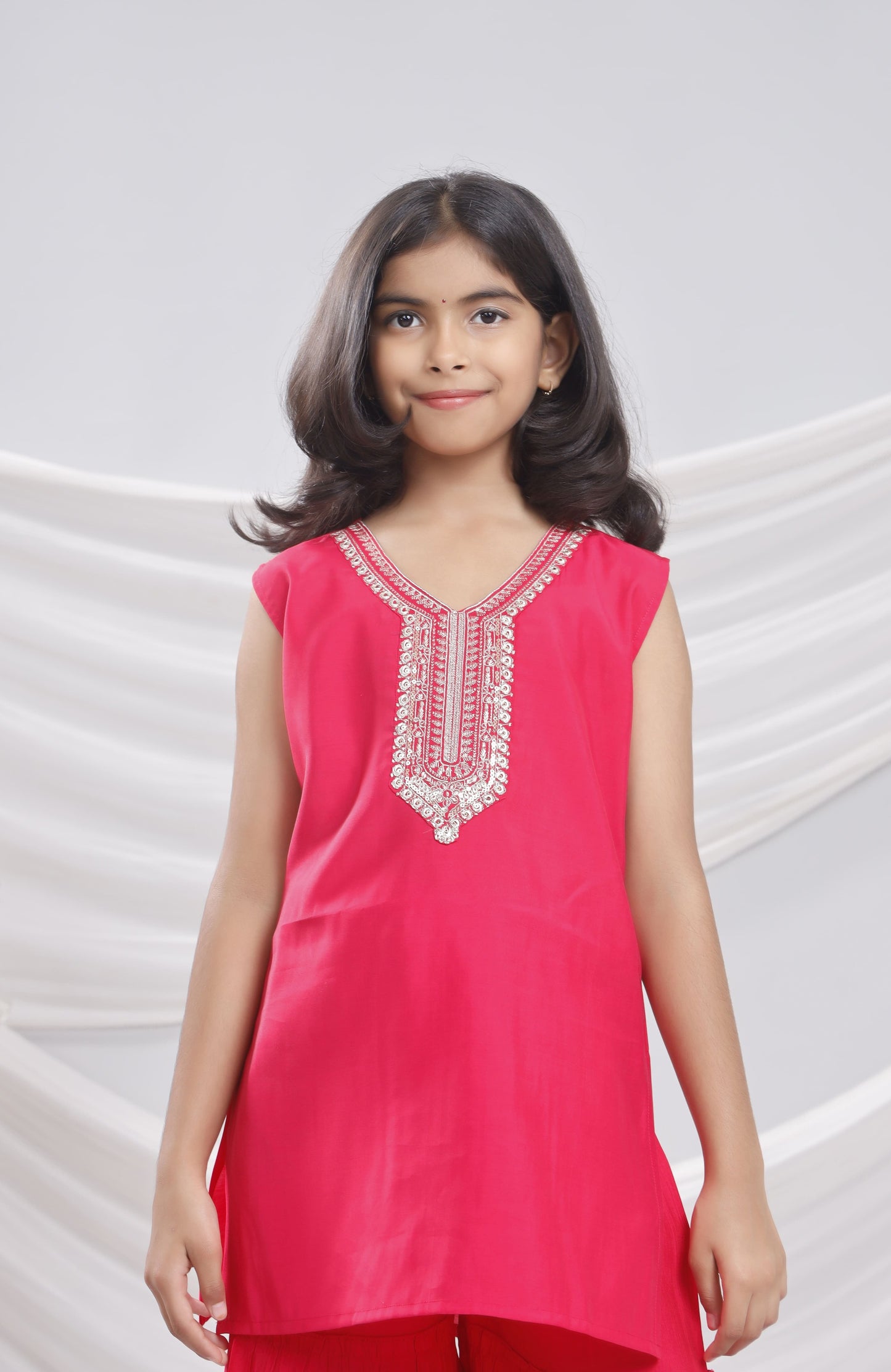 Misbis Girl's Sequence Work Kurta Sharara Dupatta Set