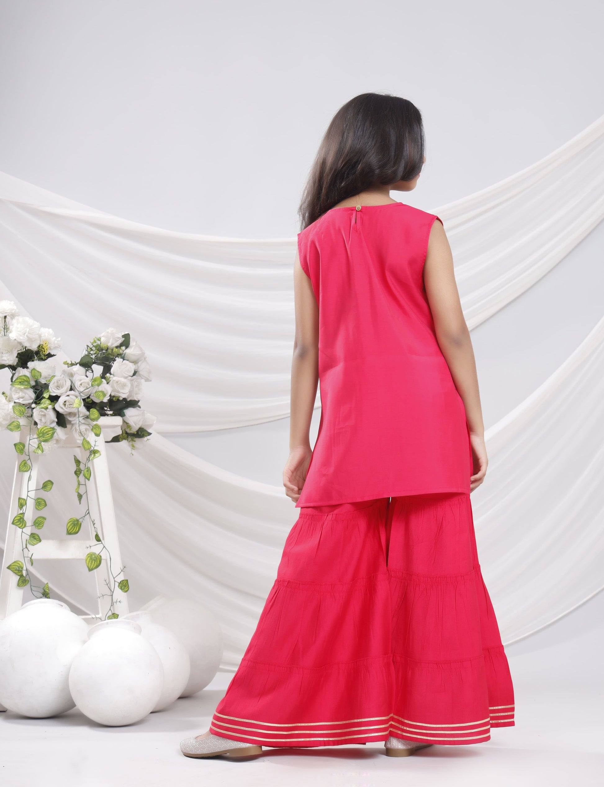 Misbis Girl's Sequence Work Kurta Sharara Dupatta Set