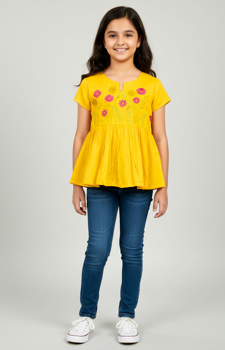 Misbis Girls Floral  Embroidery Short Kurti