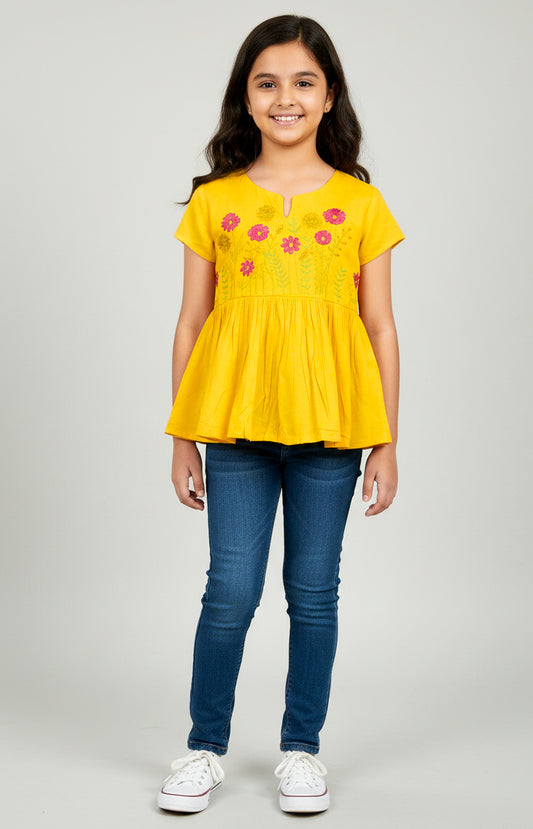 Misbis Girls Floral  Embroidery Short Kurti