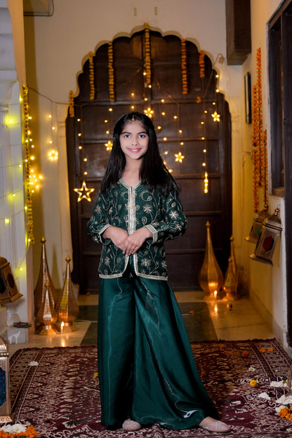 The Emerald Bloom Silver-Embroidered Festive Kurta & Palazzo Set