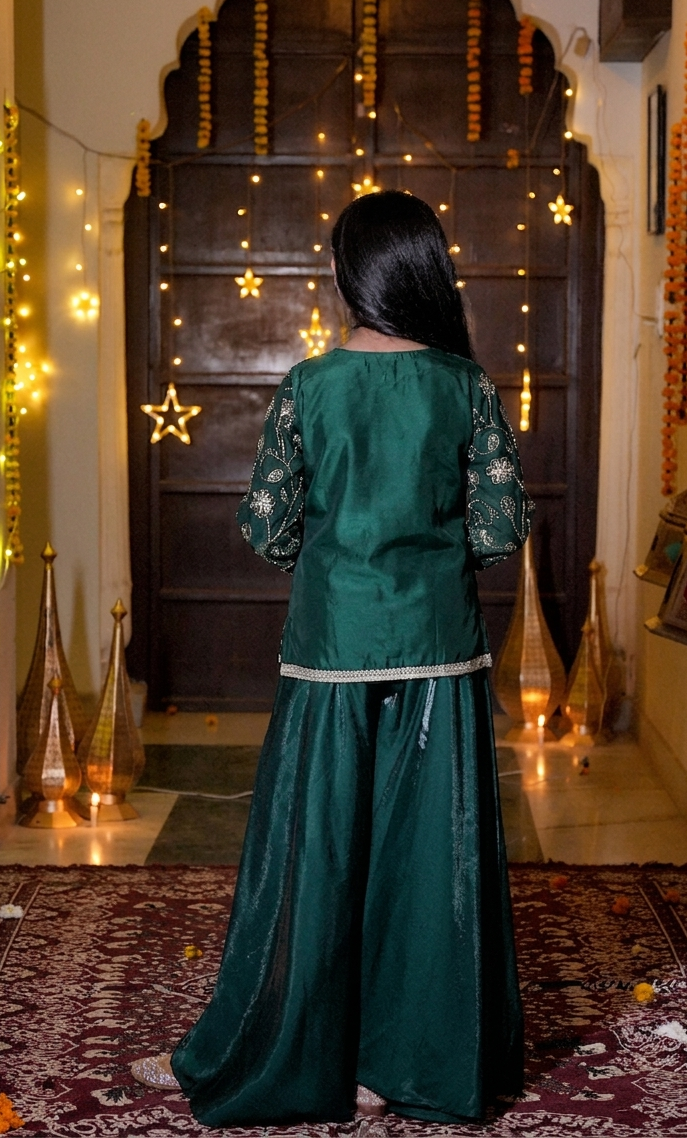 The Emerald Bloom Silver-Embroidered Festive Kurta & Palazzo Set