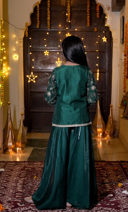 The Emerald Bloom Silver-Embroidered Festive Kurta & Palazzo Set