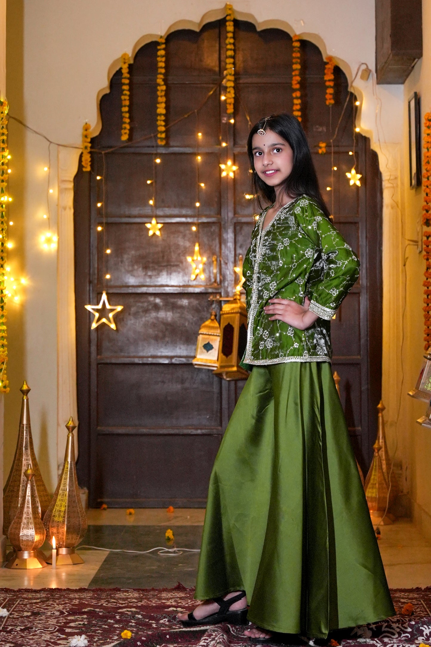 The Emerald Bloom Silver-Embroidered Festive Kurta & Palazzo Set