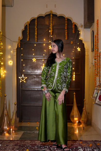 The Emerald Bloom Silver-Embroidered Festive Kurta & Palazzo Set