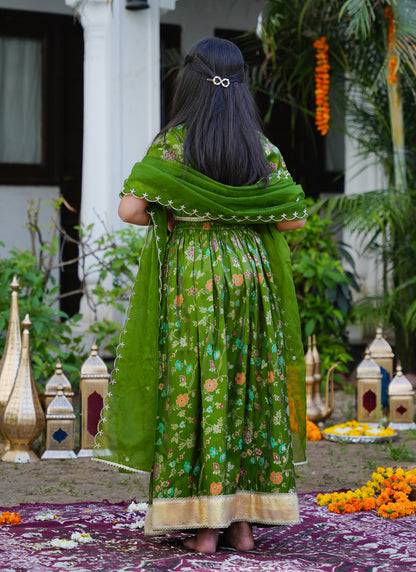Floral Green & Gold Ethnic Lehenga Choli Set with Dupatta