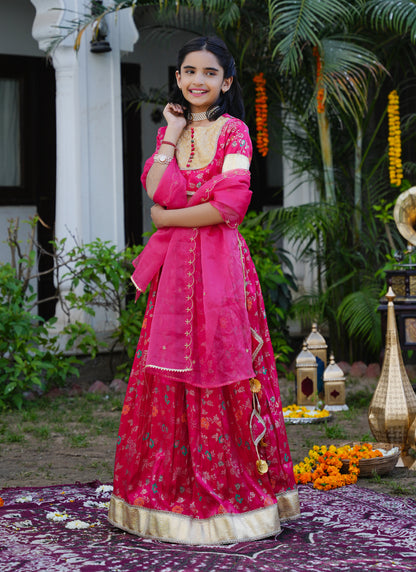 Floral Pink & Gold Ethnic Lehenga Choli Set with Dupatta