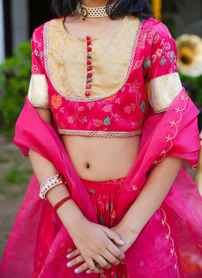 Floral Pink & Gold Ethnic Lehenga Choli Set with Dupatta