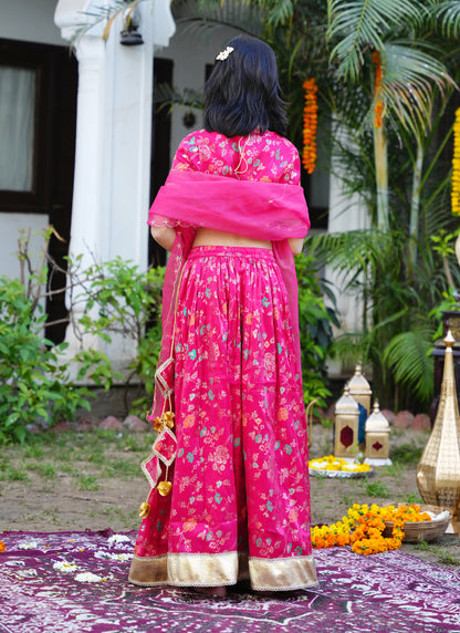 Floral Pink & Gold Ethnic Lehenga Choli Set with Dupatta