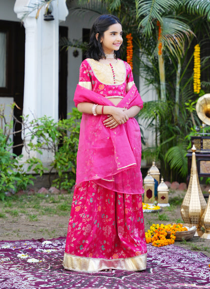 Floral Pink & Gold Ethnic Lehenga Choli Set with Dupatta
