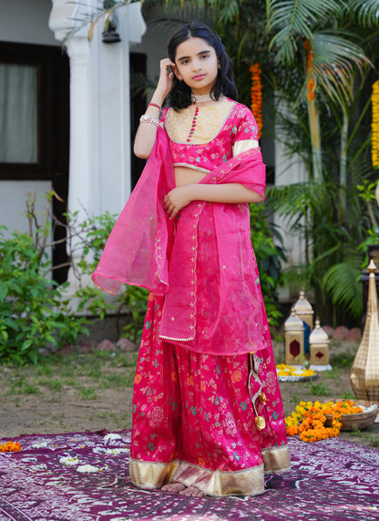 Floral Pink & Gold Ethnic Lehenga Choli Set with Dupatta