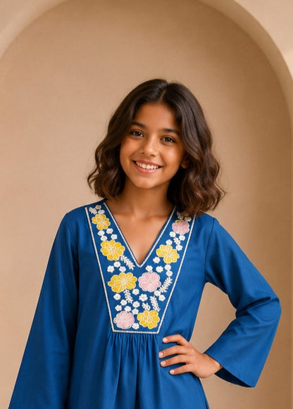 Royal Blue Floral Embroidered Kurta Set