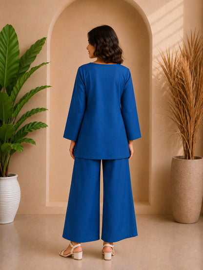 Royal Blue Floral Embroidered Kurta Set