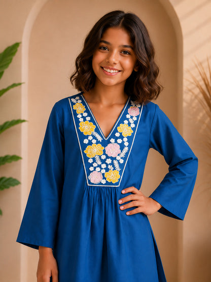 Royal Blue Floral Embroidered Kurta Set