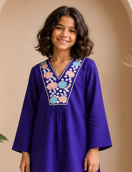 Purple Floral Embroidered Kurta Set