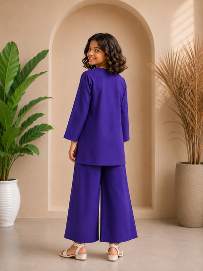 Purple Floral Embroidered Kurta Set