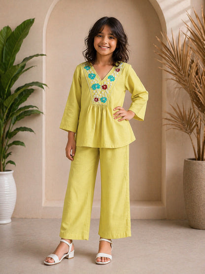 Yellow Floral Embroidered Kurta Set