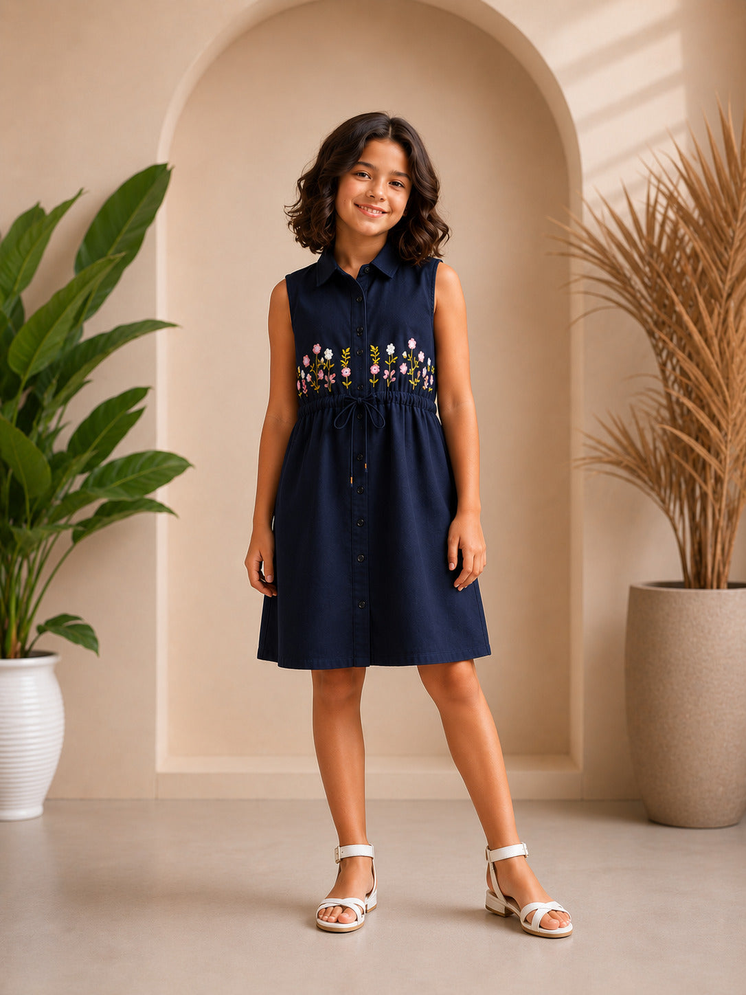 Misbis Embroidered Stylish Shirt Dress