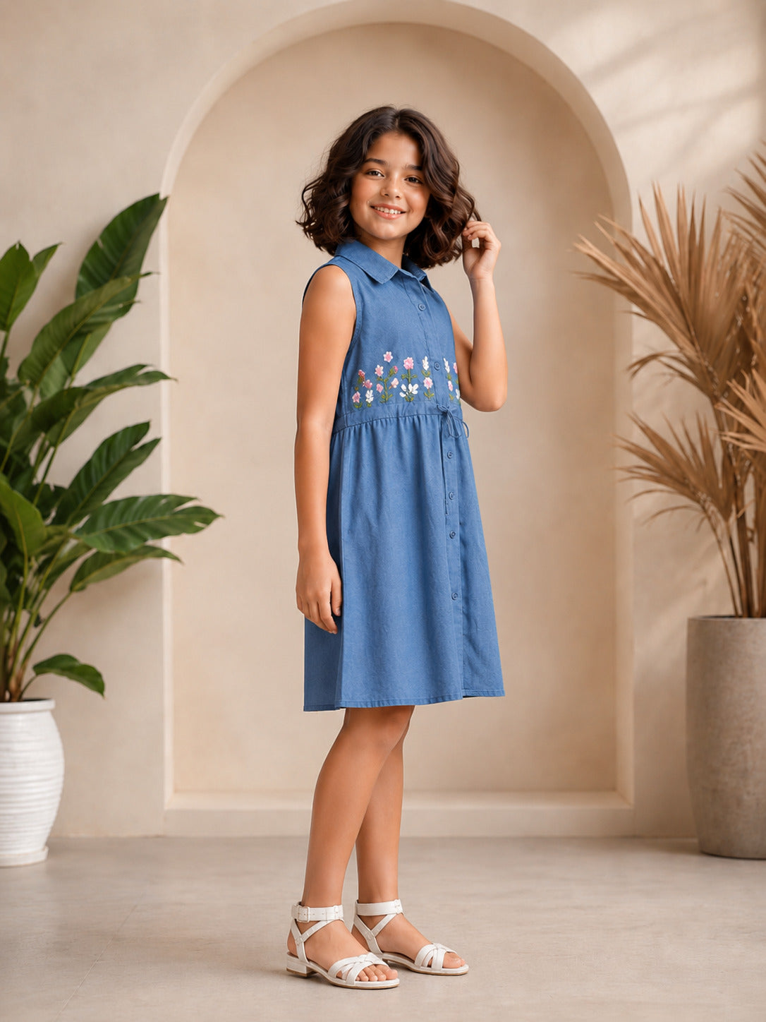 Misbis Embroidered Stylish Shirt Dress