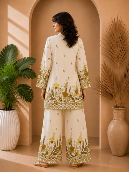 Floral Print Co-Ord Set with Mandarin Collar Tunic and Wide-Leg Palazzos