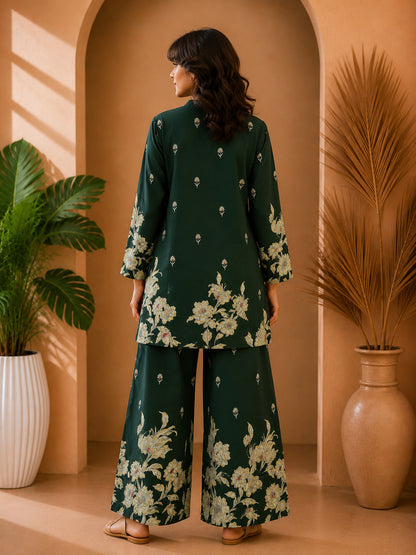 Floral Print Co-Ord Set with Mandarin Collar Tunic and Wide-Leg Palazzos