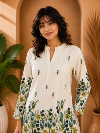 Floral Print Co-Ord Set with Mandarin Collar Tunic and Wide-Leg Palazzos