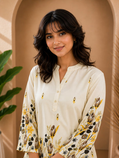 Floral Print Co-Ord Set with Mandarin Collar Tunic and Wide-Leg Palazzos