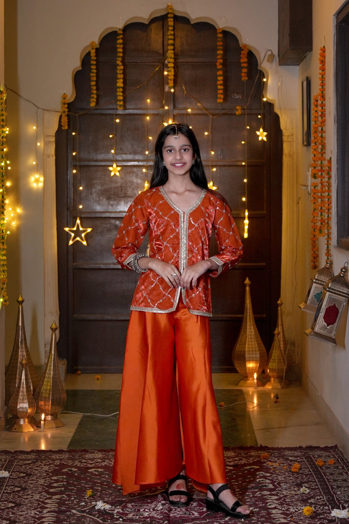 The Emerald Bloom Silver-Embroidered Festive Kurta & Palazzo Set