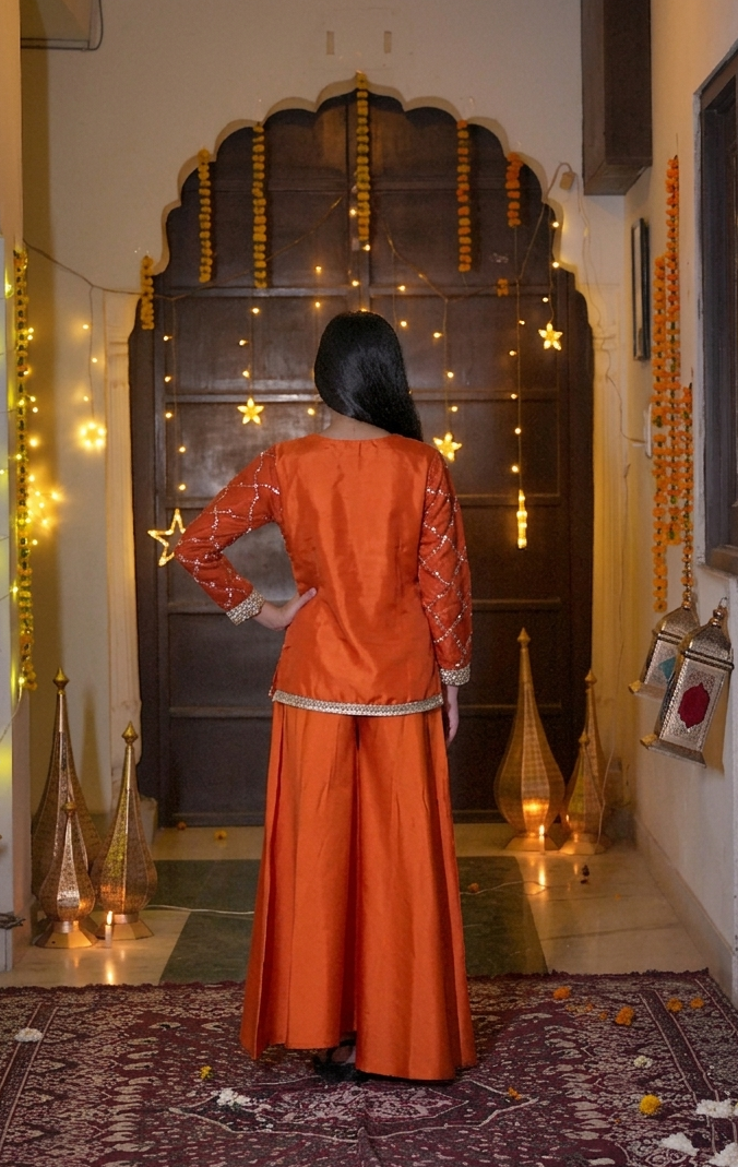 The Emerald Bloom Silver-Embroidered Festive Kurta & Palazzo Set