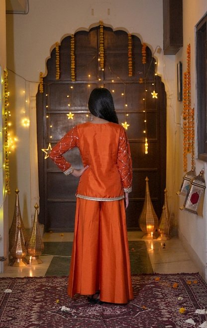 The Emerald Bloom Silver-Embroidered Festive Kurta & Palazzo Set