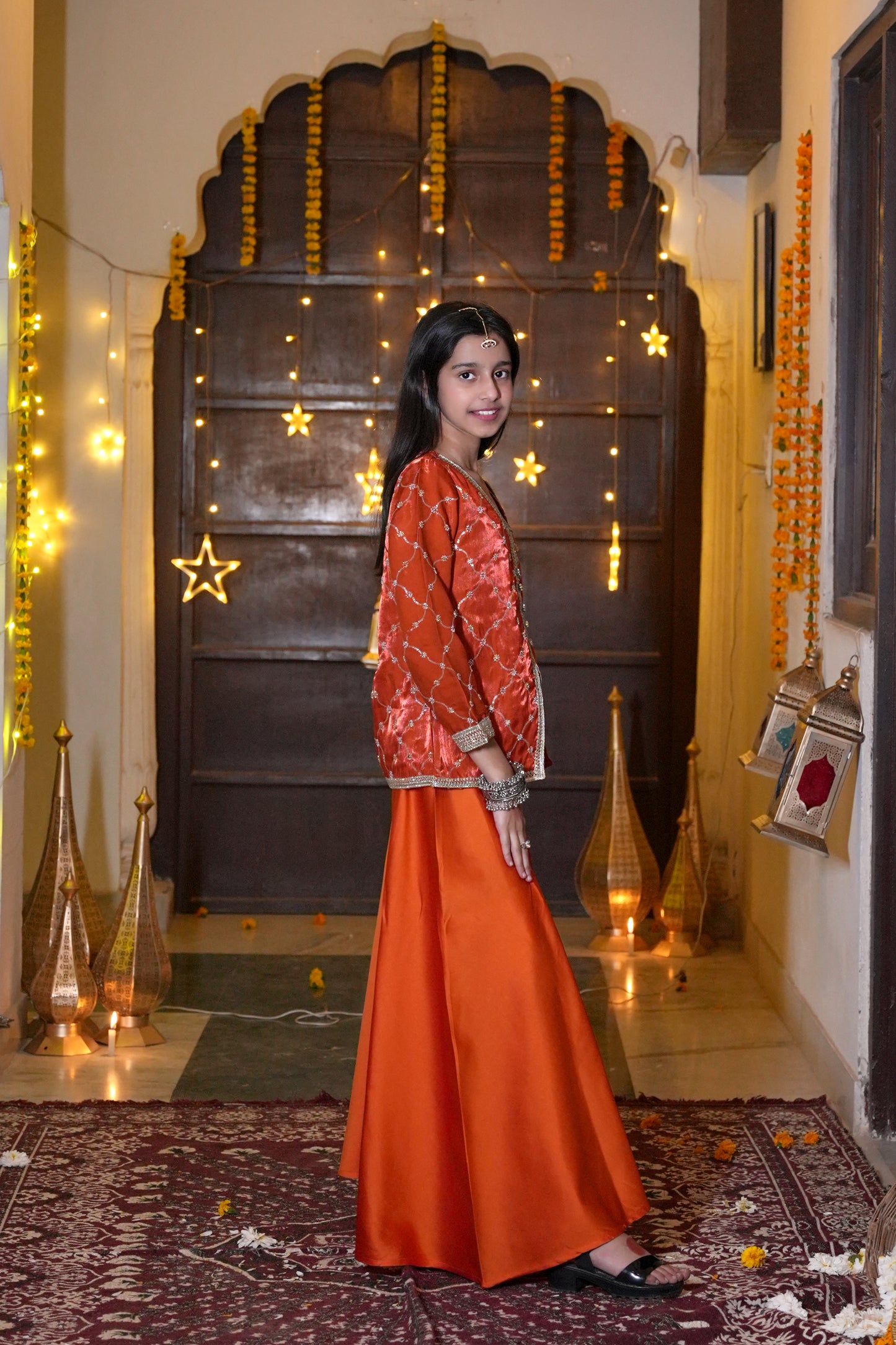 The Emerald Bloom Silver-Embroidered Festive Kurta & Palazzo Set