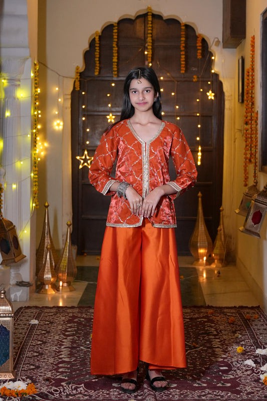 The Emerald Bloom Silver-Embroidered Festive Kurta & Palazzo Set