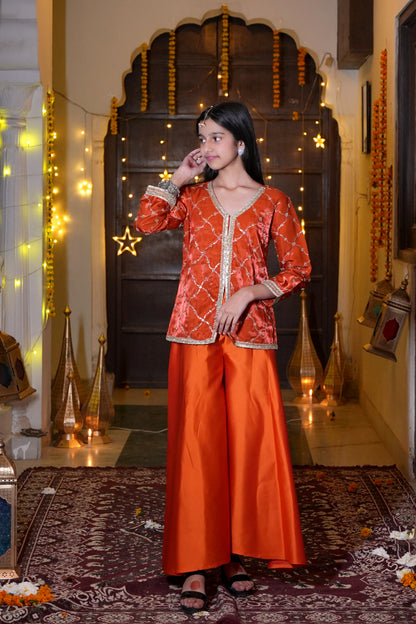 The Emerald Bloom Silver-Embroidered Festive Kurta & Palazzo Set
