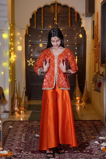 The Emerald Bloom Silver-Embroidered Festive Kurta & Palazzo Set