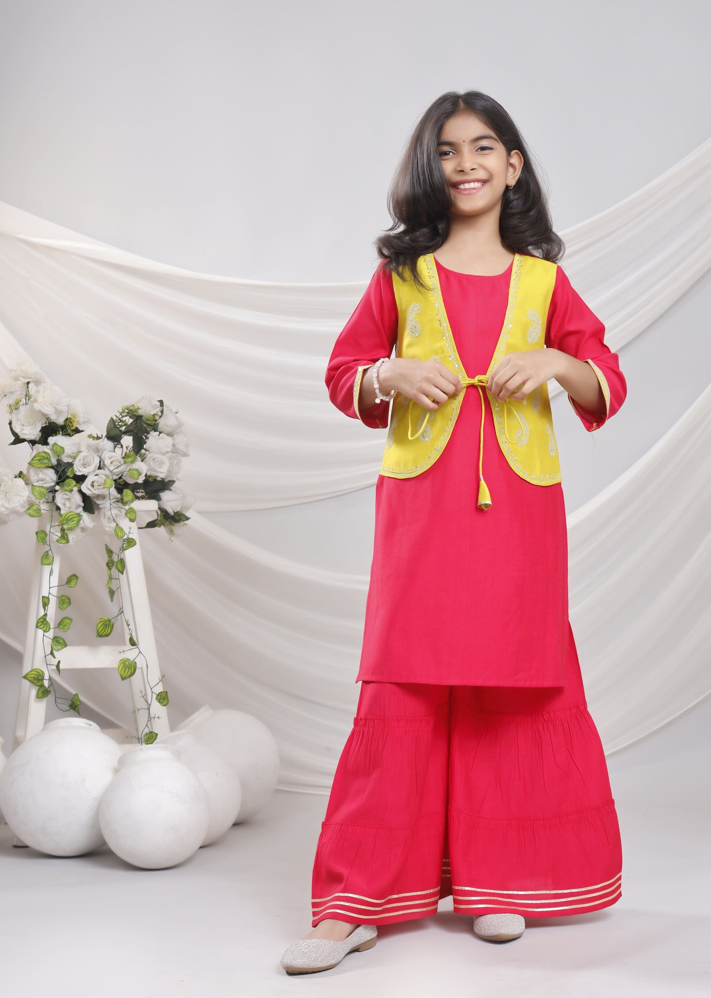 Misbis Girl's Sequence Work Kurta Sharara Set