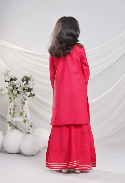 Misbis Girl's Sequence Work Kurta Sharara Set