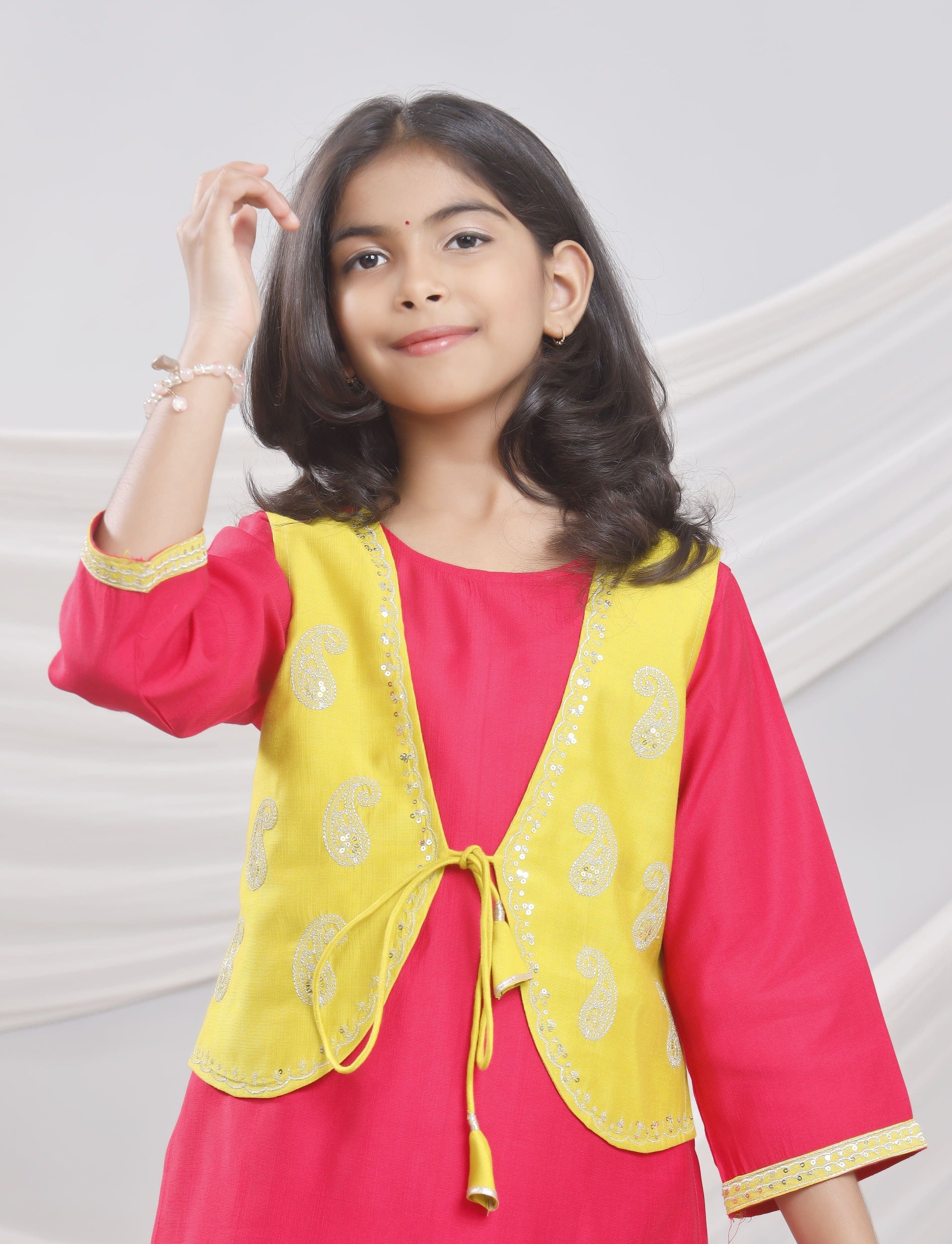 Misbis Girl's Sequence Work Kurta Sharara Set