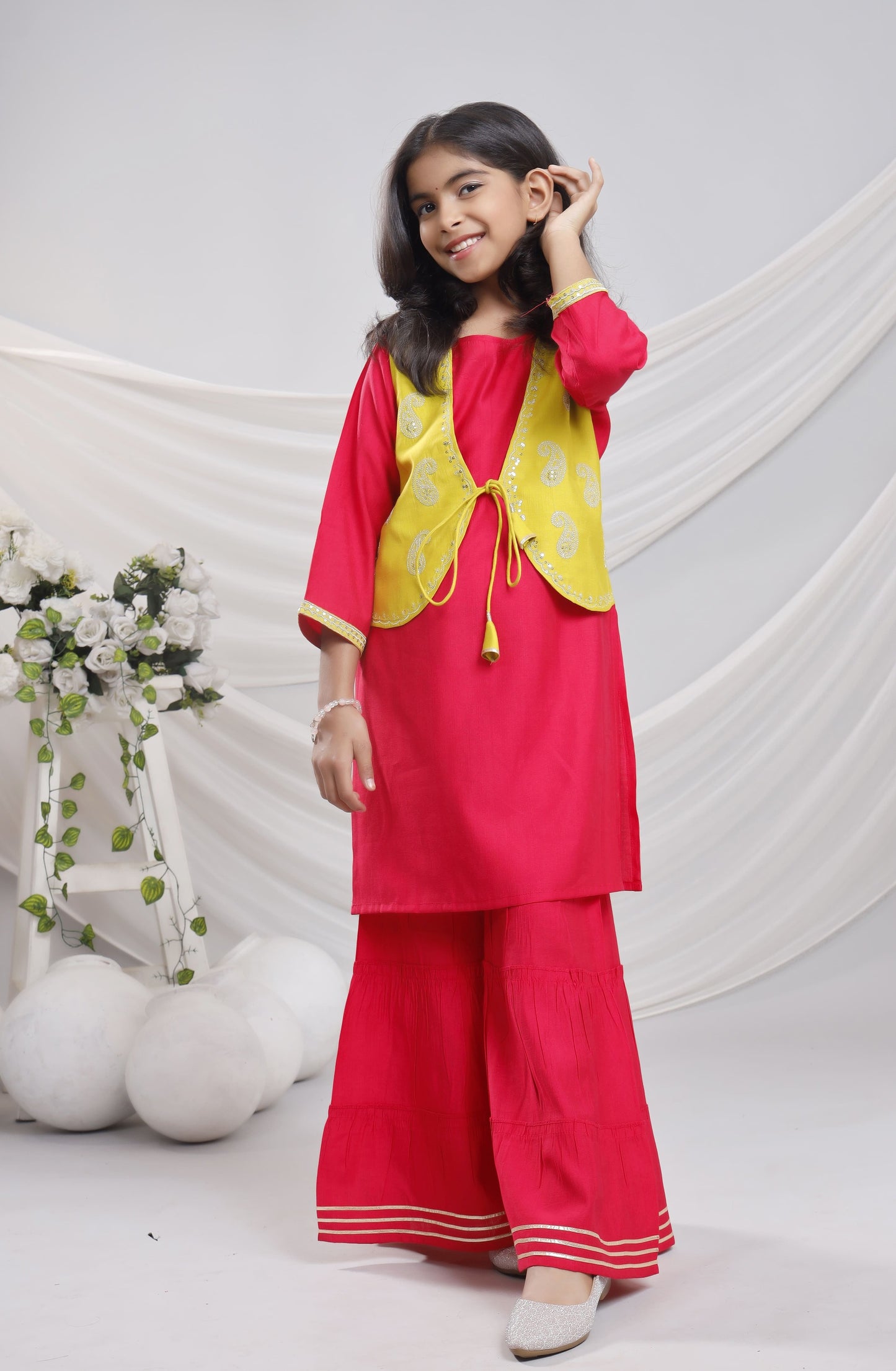 Misbis Girl's Sequence Work Kurta Sharara Set