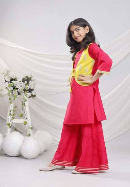 Misbis Girl's Sequence Work Kurta Sharara Set